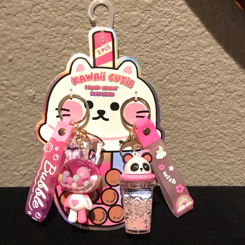 Liquid Charm Keychain Set - Pink and White